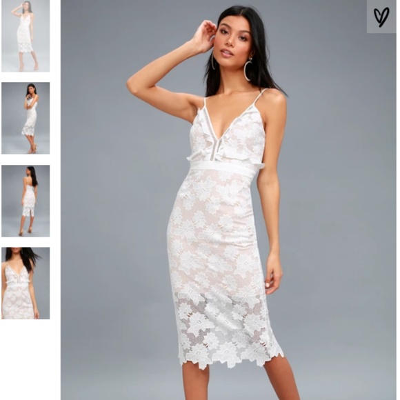 Bardot Dresses & Skirts - Bardot Vienna White Lace Midi Dress Size 6